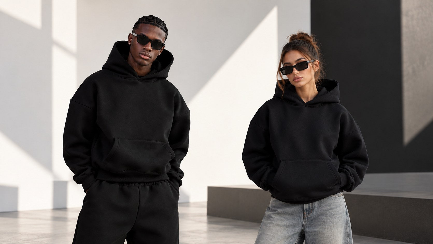 Collection CHIKOS : mannequins en hoodies noirs